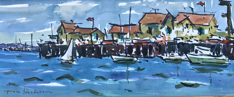 29 Tom Henderson Stearns Wharf 9x21 watercolor SOLD