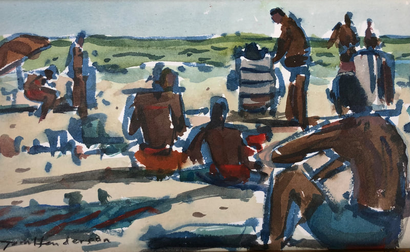 32 Tom Henderson Summerland Beach 7.5x13 watercolor SOLD