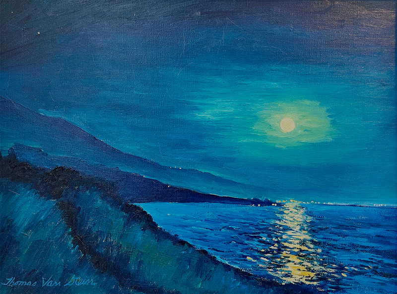 40 Thomas  Van Stein Full Moon Reflection, Carpinteria Bluffs oil Full Donation 2000